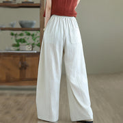 Buddha Stones Plain Pleated Design Ankle-Length Women's Cotton Linen Pants With Pockets - image 11
