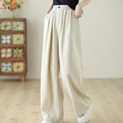 Buddha Stones Commute Button Design Women's Cotton Linen Elastic Waistband Pants With Pockets - image 14