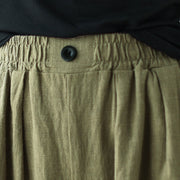 Buddha Stones Commute Button Design Women's Cotton Linen Elastic Waistband Pants With Pockets - image 8
