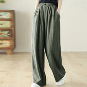 Buddha Stones Commute Button Design Women's Cotton Linen Elastic Waistband Pants With Pockets - SlateGray - US12，UK/AU16，EU44 (3XL) - image 18