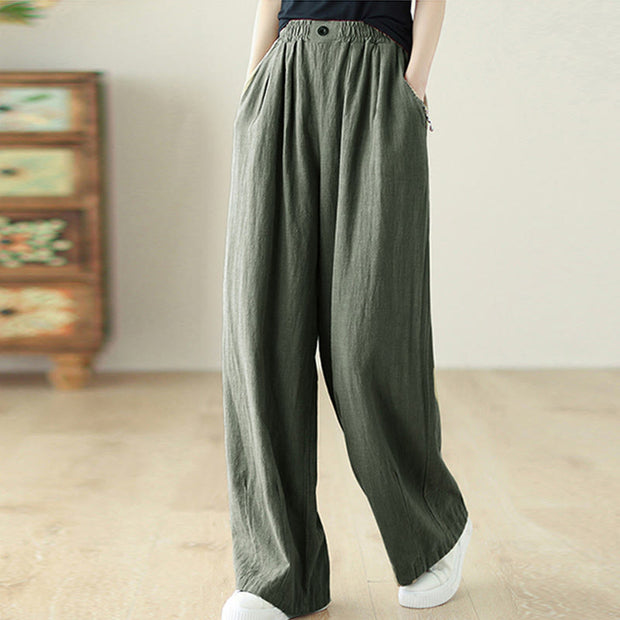 Buddha Stones Commute Button Design Women's Cotton Linen Elastic Waistband Pants With Pockets - SlateGray - US12，UK/AU16，EU44 (3XL) - image 18