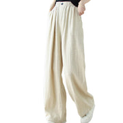 Buddha Stones Commute Button Design Women's Cotton Linen Elastic Waistband Pants With Pockets - image 17