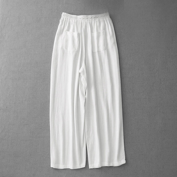 Buddha Stones Casual Pure Color Drawstring Simple Design Women's Cotton Pants With Pockets - image 8