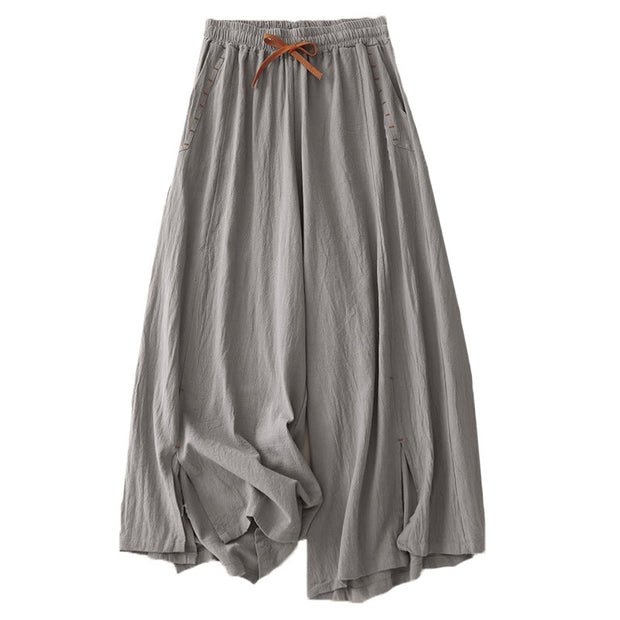 Buddha Stones Casual Side Slits Design Cotton Women's Wide Leg 7-8 Length Pants With Pockets - image 15