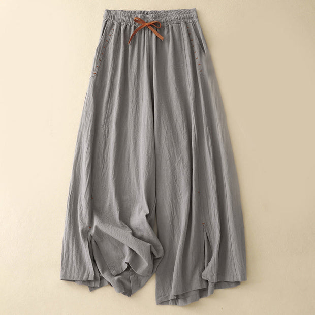 Buddha Stones Casual Side Slits Design Cotton Women's Wide Leg 7-8 Length Pants With Pockets - DarkGray - US8-10，UK/AU12-14，EU40-42 (2XL) - image 11