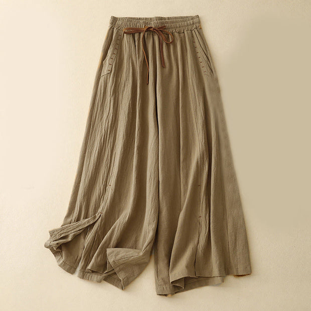 Buddha Stones Casual Side Slits Design Cotton Women's Wide Leg 7-8 Length Pants With Pockets - DarkGoldenrod - US8-10，UK/AU12-14，EU40-42 (2XL) - image 1