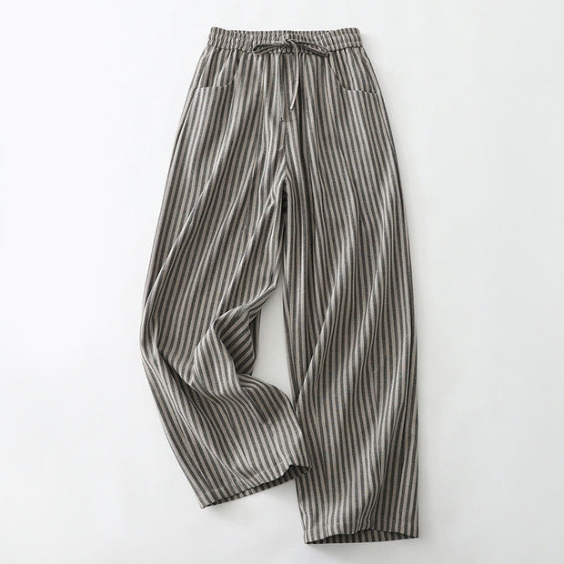 Buddha Stones Commute Striped Drawstring Design Women's Wide Leg Cotton Pants With Pockets - DarkGray - US8-10，UK/AU12-14，EU40-42 (2XL) - image 6