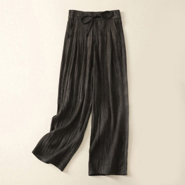 Buddha Stones Summer Plain Drawstring Zipper Design Women's Wide Leg Cotton Pants With Pockets - Black - US12，UK/AU16，EU44 (2XL) - image 12