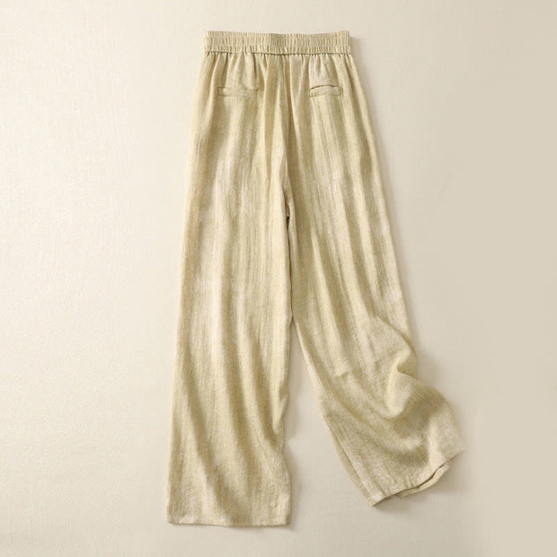 Buddha Stones Summer Plain Drawstring Zipper Design Women's Wide Leg Cotton Pants With Pockets - image 2