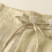 Buddha Stones Summer Plain Drawstring Zipper Design Women's Wide Leg Cotton Pants With Pockets - image 3