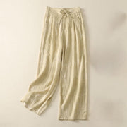 Buddha Stones Summer Plain Drawstring Zipper Design Women's Wide Leg Cotton Pants With Pockets - LemonChiffon - US12，UK/AU16，EU44 (2XL) - image 1