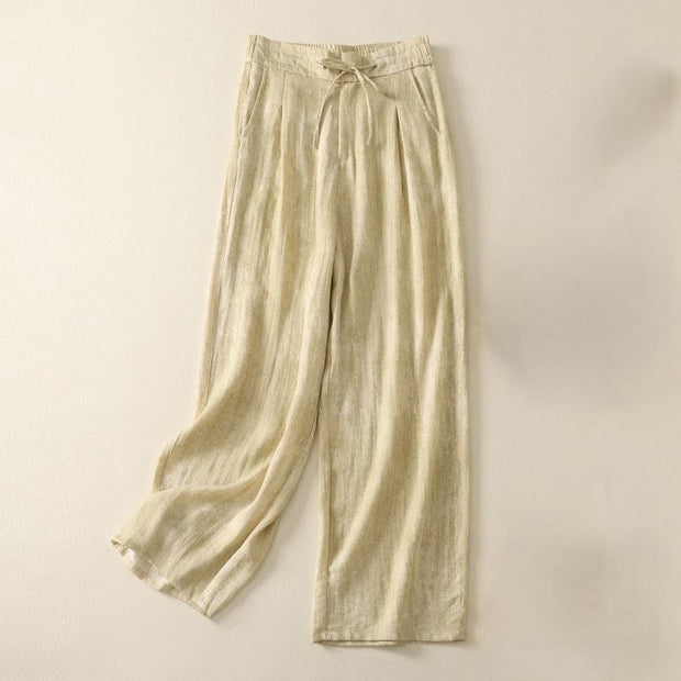 Buddha Stones Summer Plain Drawstring Zipper Design Women's Wide Leg Cotton Pants With Pockets - LemonChiffon - US12，UK/AU16，EU44 (2XL) - image 1