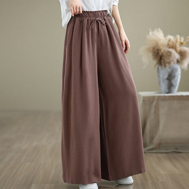 Buddha Stones Summer Plain Drawstring Zipper Design Women's Wide Leg Cotton Pants With Pockets - image 13