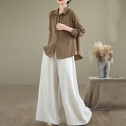 Buddha Stones Summer Plain Drawstring Zipper Design Women's Wide Leg Cotton Pants With Pockets - image 22
