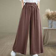 Buddha Stones Summer Plain Drawstring Zipper Design Women's Wide Leg Cotton Pants With Pockets - image 12