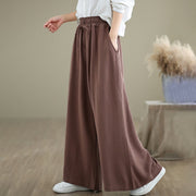 Buddha Stones Summer Plain Drawstring Zipper Design Women's Wide Leg Cotton Pants With Pockets - image 14