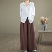 Buddha Stones Summer Plain Drawstring Zipper Design Women's Wide Leg Cotton Pants With Pockets - image 16