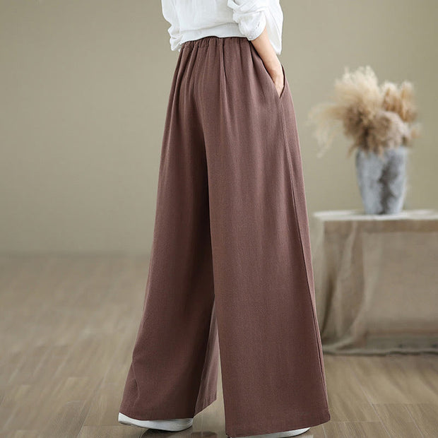Buddha Stones Summer Plain Drawstring Zipper Design Women's Wide Leg Cotton Pants With Pockets - image 15
