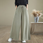 Buddha Stones Summer Plain Drawstring Zipper Design Women's Wide Leg Cotton Pants With Pockets - DarkSeaGreen - US6，UK/AU10，EU38 (XL) - image 1