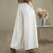 Buddha Stones Summer Plain Drawstring Zipper Design Women's Wide Leg Cotton Pants With Pockets - image 20