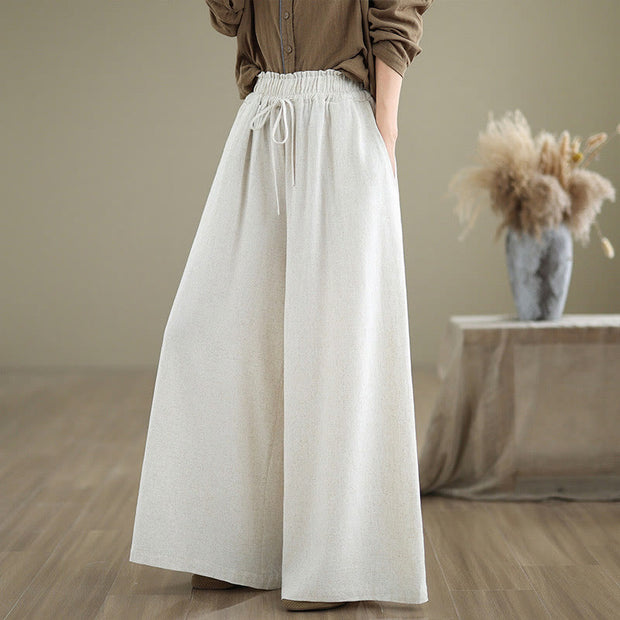 Buddha Stones Summer Plain Drawstring Zipper Design Women's Wide Leg Cotton Pants With Pockets - GhostWhite - US6，UK/AU10，EU38 (XL) - image 17