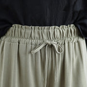 Buddha Stones Summer Plain Drawstring Zipper Design Women's Wide Leg Cotton Pants With Pockets - image 6