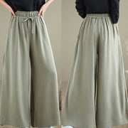 Buddha Stones Summer Plain Drawstring Zipper Design Women's Wide Leg Cotton Pants With Pockets - image 9