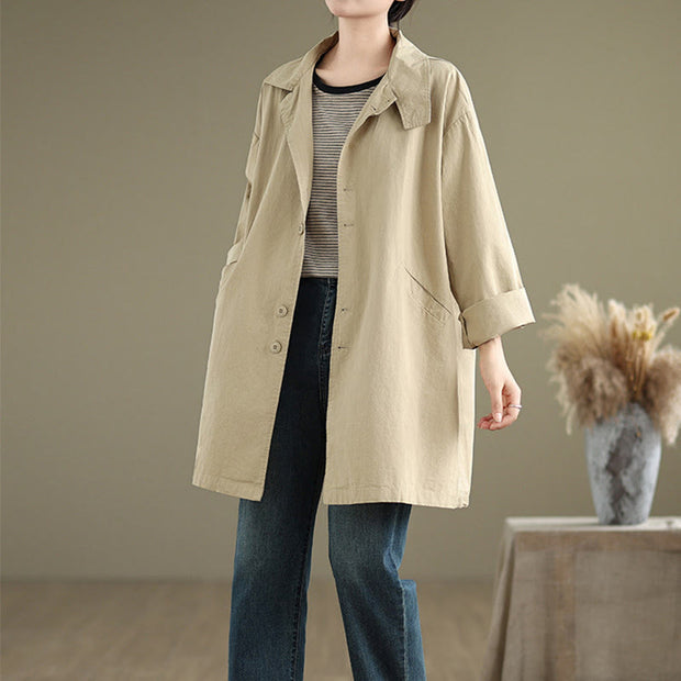 Buddha Stones Spring Plain Buttons Design Long Sleeve Women's Cotton Linen Jacket With Pockets - image 11