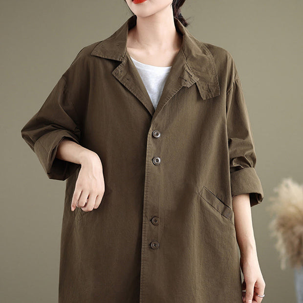 Buddha Stones Spring Plain Buttons Design Long Sleeve Women's Cotton Linen Jacket With Pockets - image 21