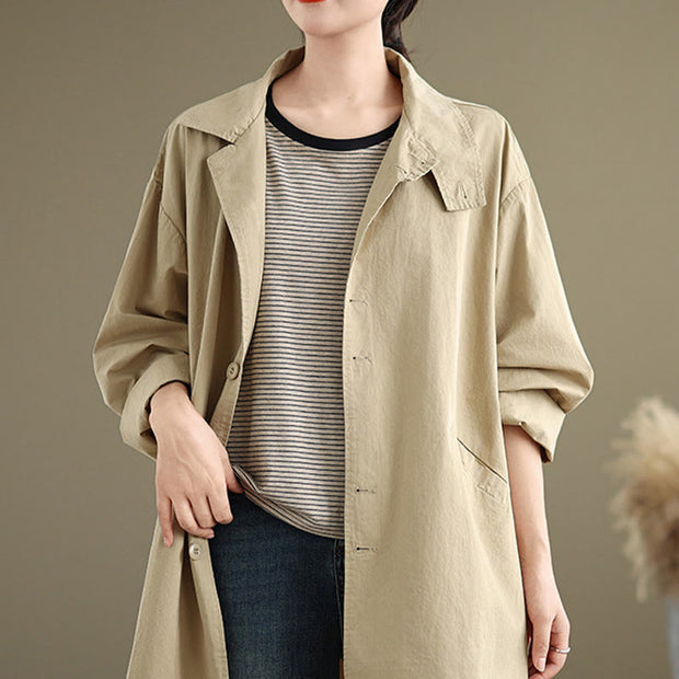 Buddha Stones Spring Plain Buttons Design Long Sleeve Women's Cotton Linen Jacket With Pockets - image 2