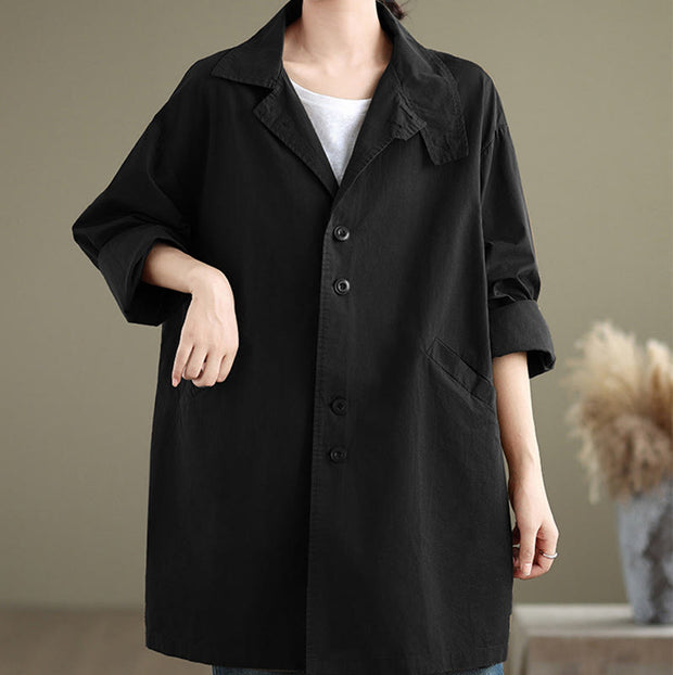 Buddha Stones Spring Plain Buttons Design Long Sleeve Women's Cotton Linen Jacket With Pockets - image 14