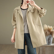 Buddha Stones Spring Plain Buttons Design Long Sleeve Women's Cotton Linen Jacket With Pockets - Beige - US12，UK/AU16，EU44 (XL) - image 1