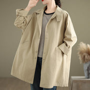 Buddha Stones Spring Plain Buttons Design Long Sleeve Women's Cotton Linen Jacket With Pockets - image 3