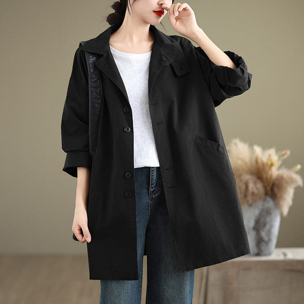 Buddha Stones Spring Plain Buttons Design Long Sleeve Women's Cotton Linen Jacket With Pockets - Black - US12，UK/AU16，EU44 (XL) - image 13