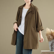 Buddha Stones Spring Plain Buttons Design Long Sleeve Women's Cotton Linen Jacket With Pockets - SaddleBrown - US12，UK/AU16，EU44 (XL) - image 17
