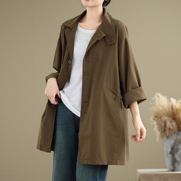 Buddha Stones Spring Plain Buttons Design Long Sleeve Women's Cotton Linen Jacket With Pockets - SaddleBrown - US12，UK/AU16，EU44 (XL) - image 17