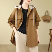 Buddha Stones Casual Commute Drawstring Hoodie Women's Cotton Linen Jacket With Pockets - image 8