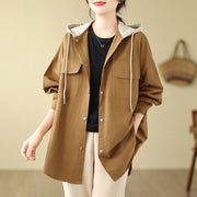 Buddha Stones Casual Commute Drawstring Hoodie Women's Cotton Linen Jacket With Pockets - Goldenrod - US14，UK/AU18，EU46 (2XL) - image 7