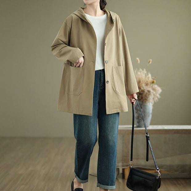 Buddha Stones Fall Vintage Hoodie Women's Cotton Linen Jacket With Front Pockets - image 12