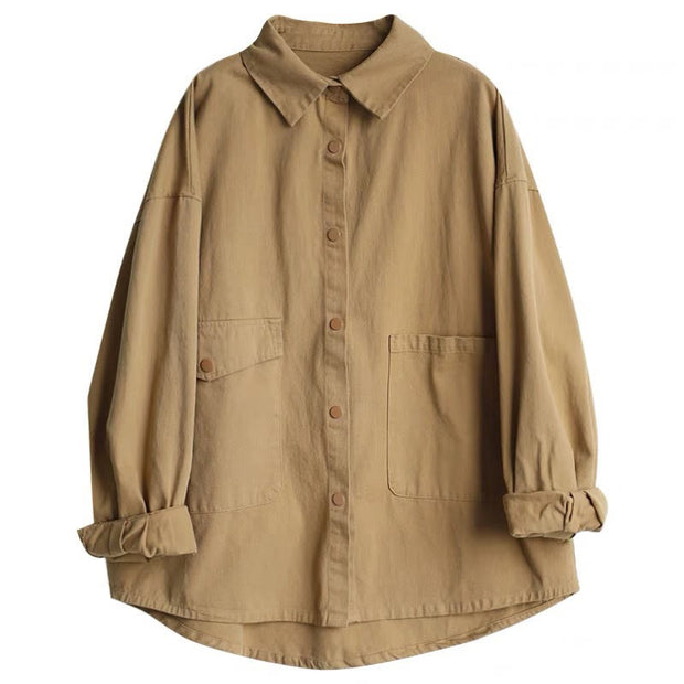 Buddha Stones Vintage Casual Pure Colir Lapel Women's Cotton Jacket With Pockets - image 10
