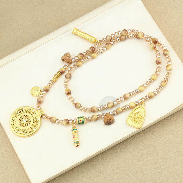 Buddha Stones Tibetan Lotus Round Plate Golden Tiger Eye Beads Necklace Pendant - image 11