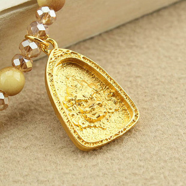 Buddha Stones Tibetan Lotus Round Plate Golden Tiger Eye Beads Necklace Pendant - image 12