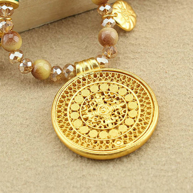 Buddha Stones Tibetan Lotus Round Plate Golden Tiger Eye Beads Necklace Pendant - image 13