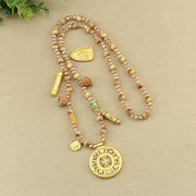 Buddha Stones Tibetan Lotus Round Plate Golden Tiger Eye Beads Necklace Pendant - image 10