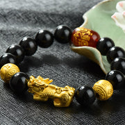 Buddha Stones Fengshui Copper Pixiu Rainbow Obsidian Beads Wealth Bracelet - Copper Coins & Brass Pixiu(Wrist circumference:18-19cm) - image 23