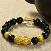 Buddha Stones Fengshui Copper Pixiu Rainbow Obsidian Beads Wealth Bracelet - Copper Coins & Fortune & Brass Pixiu(Wrist circumference:18-19cm) - image 18