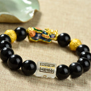 Buddha Stones Fengshui Copper Pixiu Rainbow Obsidian Beads Wealth Bracelet - image 15