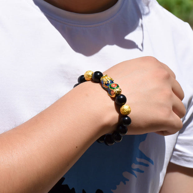 Buddha Stones Fengshui Copper Pixiu Rainbow Obsidian Beads Wealth Bracelet - image 16