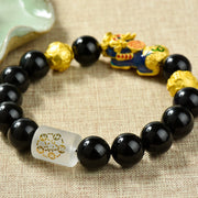 Buddha Stones Fengshui Copper Pixiu Rainbow Obsidian Beads Wealth Bracelet - image 2