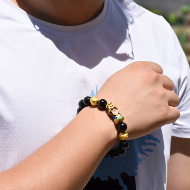 Buddha Stones Fengshui Copper Pixiu Rainbow Obsidian Beads Wealth Bracelet - image 3